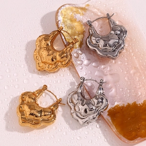 18K gold and silver plated double-layer hollow lotus hoop earrings in wavy design