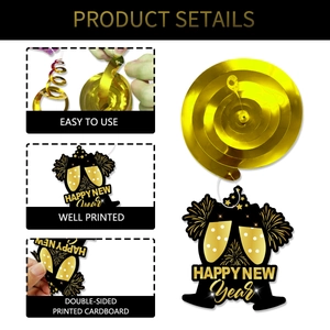2026 Happy New Year gold spiral party decorations with double-sided champagne card