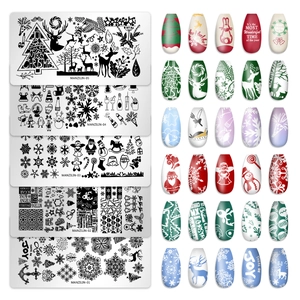 Christmas Nail Art Stamping Plate Stainless Steel Snowflake Reindeer Patterns Holiday DIY Manicure Tool Winter Style