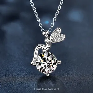 925 Sterling Silver Fairy Angel Pendant Necklace Women D Color VVS1 Moissanite Romantic Neck Chain Elegant Jewelry Gift