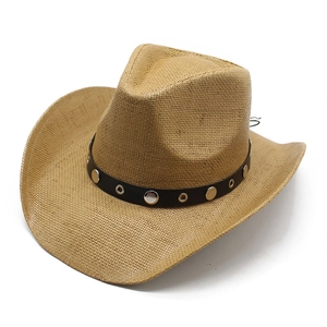 Cappello da cowboy in paglia per uomo e donna con fascia in pelle e borchie in argento