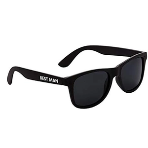 Classic black square sunglasses for wedding with Best Man white print on the side