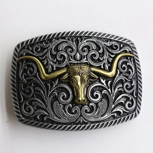Retro Western Cowboy Belt Buckle Zinc Alloy Antique Gold Longhorn Bull Skull Floral Scrollwork Punk Style Men Women