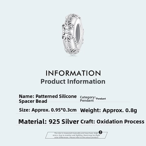 Detail view of vintage S925 silver spacer bead with size dimensions and logo engraving