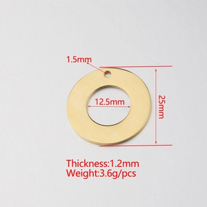 Polished gold circular stainless steel pendant with 25mm diameter and size dimensions