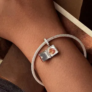 S925 sterling silver pizza box charm bracelet with colorful enamel DIY design charm