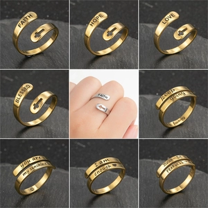 Vintage retro adjustable open rings set with faith and love engraved letters and cross detail