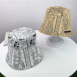Vintage Newspaper Print Bucket Hat Cotton Harajuku Streetwear Fisherman Cap Sun Protection Fashion Pot Hat For Women