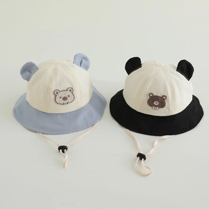 Kids bear sun protection bucket hat with adjustable chin strap for toddlers in various colors