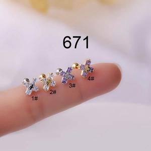 Kreuz Zirkon Ohrknorpel Stecker Edelstahl Und Kupfer Piercing Schmuck Koreanischen Stil Minimalistisch Für Frauen