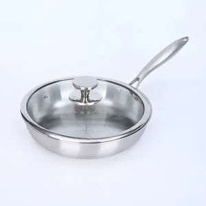 Stainless Steel Frying Pan Multi Layer Non-Stick Skillet Without Coating For Induction Cooktop Cooking Steak Flat Bottom