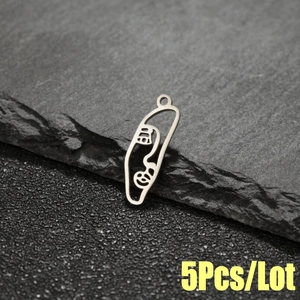 5Pcs/Lot stainless steel cutout abstract face charms with hollow art design on dark stone