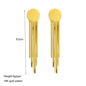 Elegant 18K gold plated titanium steel fringe earrings with 8.5cm long tassel drops