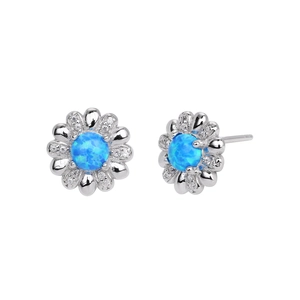 Elegante s925 Sterling Silber Blumenohrstecker mit blauem Opal und Mikropave-Steinen