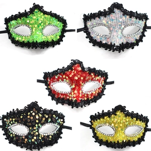 Sequin lace masquerade masks in five colors with ribbon ties for Halloween princess party