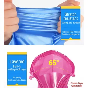 Thick PVC waterproof shoe covers with zipper and 65 degree wide opening design