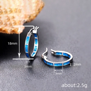 Orecchini a cerchio minimalisti in argento con finta pietra di luna blu, diametro 18mm