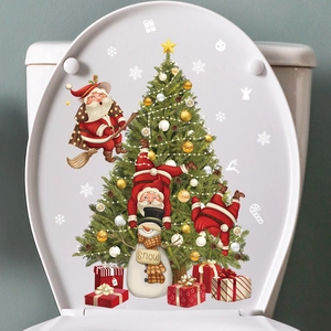 Christmas Santa Claus and snowman toilet lid stickers for festive bathroom home decoration