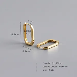 Elegant S925 sterling silver rectangular hoop earrings in gold and silver finishes