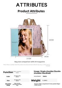 Größentabelle für Blumen-Rucksack aus Oxford-Gewebe mit Maßen 31x32x14cm und Wasserfestigkeit