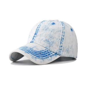 Klassische Acid Wash Denim Baseballkappe mit blau-weißem Schneeflocken-Muster im Retro-Look
