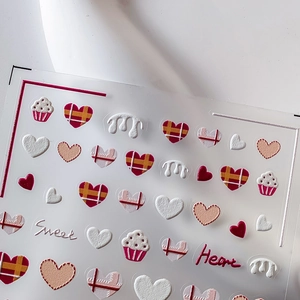 Adesivi Per Unghie Rilievo 5D 3D Motivo Cuore Dolce Cupcake Decalcomanie Manicure Autoadesive Decorazione Unghie DIY