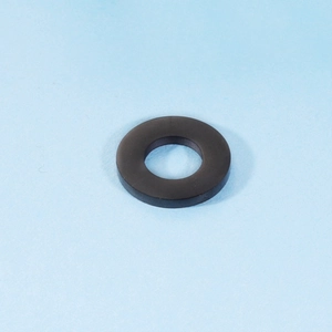 Top view of a black geometric mirror polished stainless steel circular hollow pendant