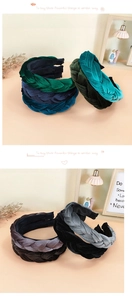 Detailed texture of velvet braided headbands in various vintage colors for women