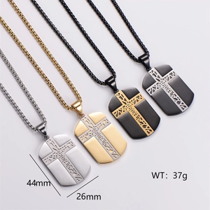 Cross Pendant Necklace 316L Stainless Steel Dog Tag Shield Religious Christian Hip Hop Punk Jewelry For Men Women