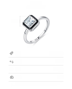 Détails de la bague en argent 925 avec zircon carré et finitions en émail noir