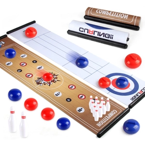 Jeu de table 2-en-1 curling et bowling portable pour enfants avec tapis de jeu