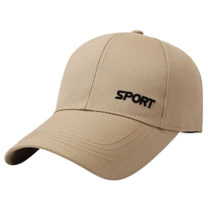 Men's khaki baseball cap with black Sport embroidery for outdoor leisure activities