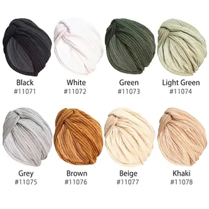 Thick elastic turban hats in eight colors with cross twist knit design for women