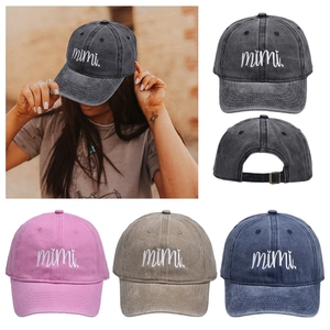Washed Cotton Baseball Cap Vintage Embroidered Mimi Letter Adjustable Outdoor Sunshade Breathable Casual Hat