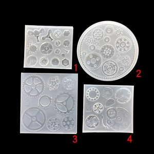 Set of four steampunk gear and clock silicone molds for DIY resin casting and clay art