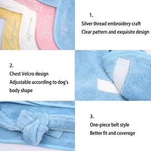 Absorbent pet bathrobe with sweet dreams embroidery and adjustable magic tape for dogs