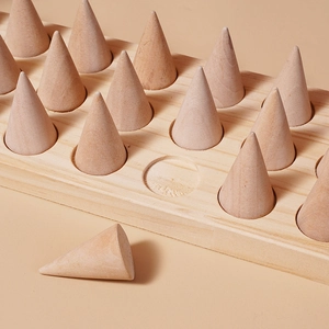 Minimalist solid wood cone ring display stand with natural wood base for jewelry storage