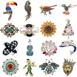 Fashion Brooch Pin Alloy Enamel Rhinestone Imitation Artificial Pearl Animal Floral Design Vintage Jewelry For Women Wedding Party
