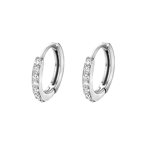 S999 sterling silver small hoop earrings with pavé cubic zirconia on white background