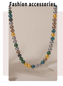 Macro shot of 8mm colorful pearl beaded necklace showing vibrant glossy luster and detail