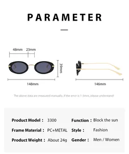 Detailed sizing chart for y2k vintage metal sunglasses with frame dimensions and specs