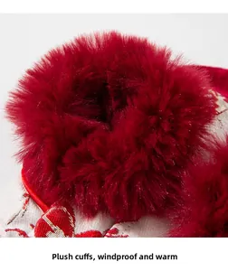 Dettaglio dei polsini in peluche rosso e ricami dorati sul gilet per cani