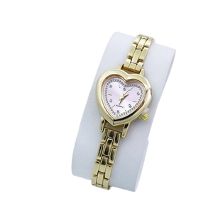 Elegant gold heart-shaped quartz watch for women with pink dial and crystal inlay