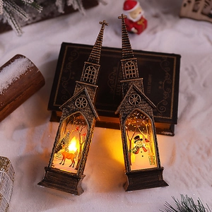 Vintage bronze Christmas lantern with LED elk and snowman patterns for holiday decor