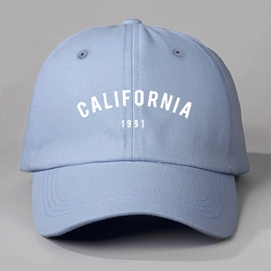 Casquette de baseball bleu clair rétro avec imprimé CALIFORNIA 1991 blanc