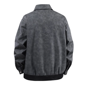 Giacca in ecopelle grigia vintage da uomo con retro invecchiato e orlo elasticizzato