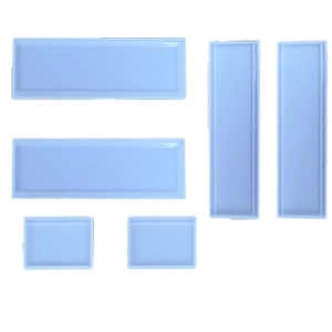 Six-piece set of light blue domino storage box silicone resin molds on white background