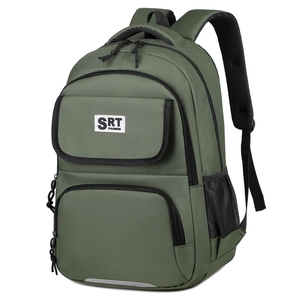 Army green large capacity travel backpack with multiple pockets and breathable mesh straps