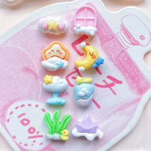 Mini pastel resin cartoon charms set featuring stars, clouds, and moons for DIY crafts
