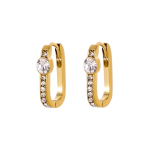 Elegant gold titanium steel rectangular hoop earrings with cubic zirconia inlay